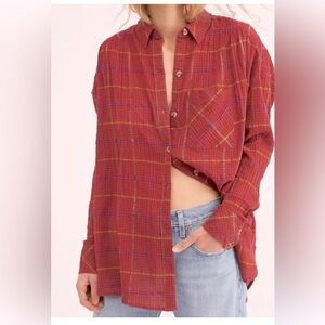 Free People Plaid Button-Up oversized Shirt